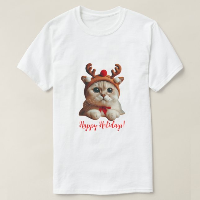 Camiseta Reindeer de Cat Natal (Frente do Design)