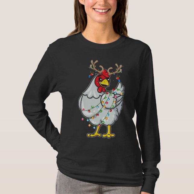 Camiseta Reindeer de Frango Natal Antlers Luzes Pajama F (Frente)
