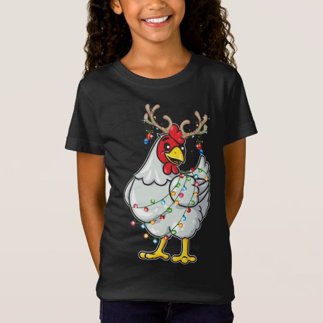 Camiseta Reindeer de Frango Natal Antlers Luzes Pajama F (Frente)