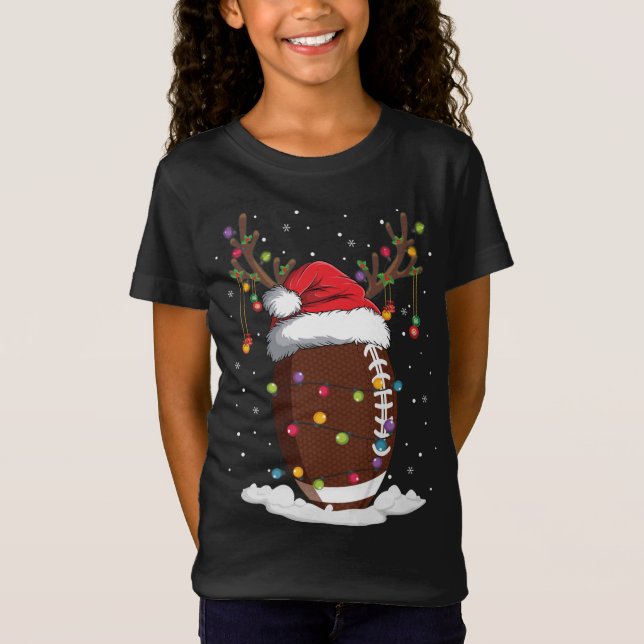 Camiseta Reindeer de Futebol de Natal Engraçado Santa Hat X (Frente)