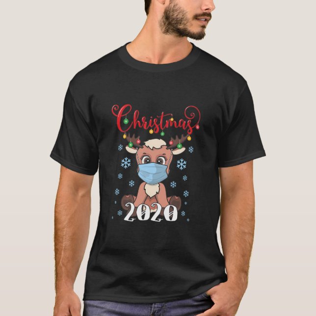 Camiseta Reindeer De Natal Em Máscara 2020 Matchin De Quare (Frente)