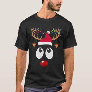 Camiseta Reindeer de Natal Face Santa Hat Luzes de Natal pa