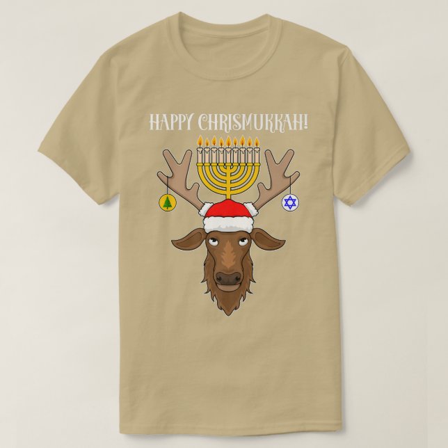 Camiseta Reindeer de Natal Judeu Feliz Chrismukkah (Frente do Design)