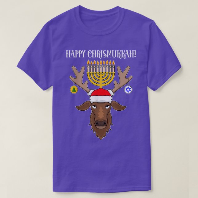 Camiseta Reindeer de Natal Judeu Feliz Chrismukkah T-Shir (Frente do Design)