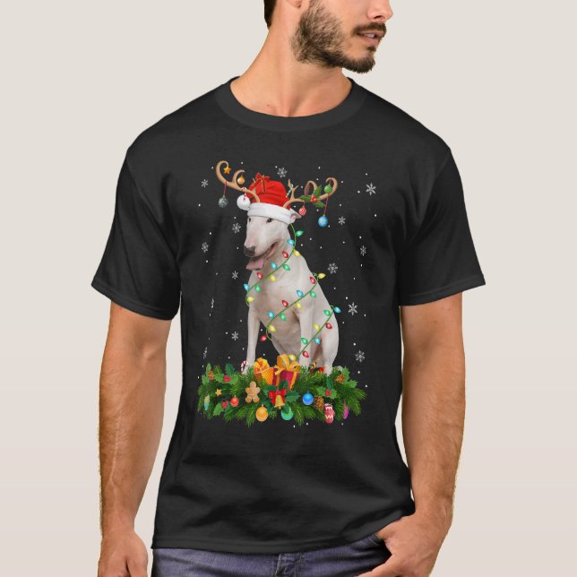 Camiseta Reindeer de Natal Papais noeis Bull Terrier Dog C (Frente)