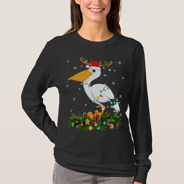 Camiseta Reindeer de Natal Papais noeis Pelican Bird Chris (Frente)
