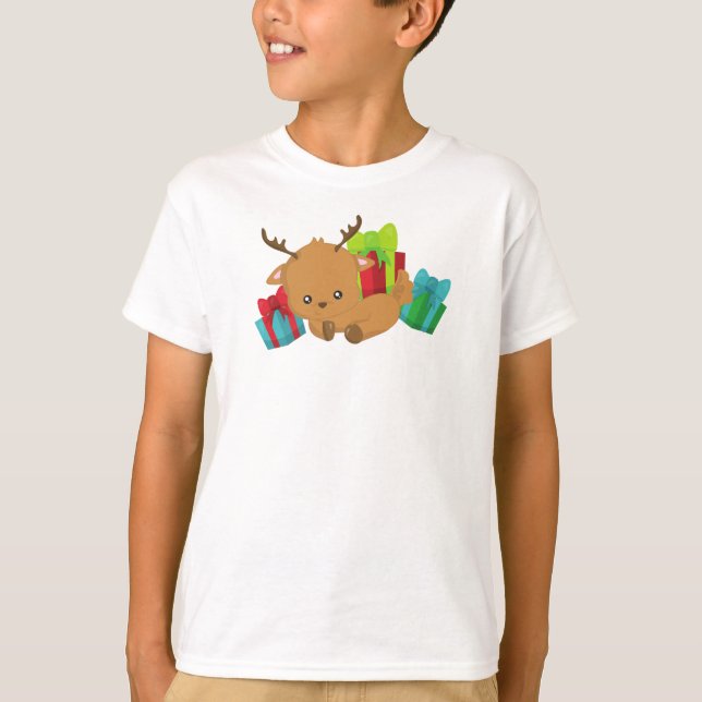 Camiseta Reindeer De Natal, Reindeer Bonita, Presentes, Pre (Frente)