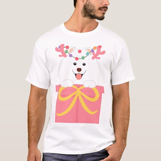 Camiseta Reindeer de Natal Samoyed numa Caixa de Presente (Frente)