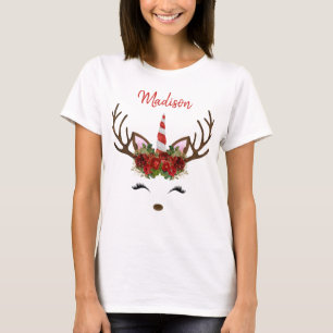Camiseta Reindeer de Unicórnio do Monograma Vermelho e Dour