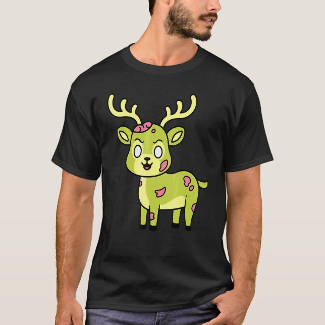 Camiseta Reindeer Deer Zombie Halloween - Gráfico de animai (Frente)