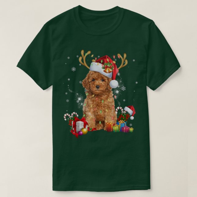 Camiseta Reindeer Dog Natal Luz Santa Hat Xmas (Frente do Design)