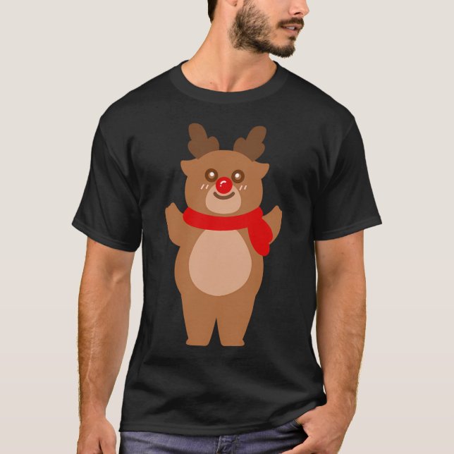 Camiseta Reindeer E Rudolph Desenho A Mão De Cartoon De Nat (Frente)