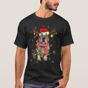 Camiseta Reindeer English Bulldog Dog Santa Hat Natal