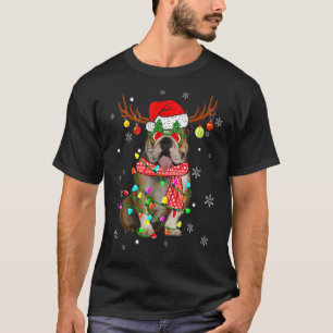 Camiseta Reindeer English Bulldog Dog Santa Hat Natal
