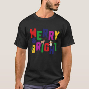 Camiseta Reindeer feliz e pinheiro brilhante Snowman