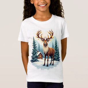 Camiseta Reindeer festivo em bosques de neve