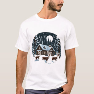Camiseta Reindeer festivo em bosques de neve