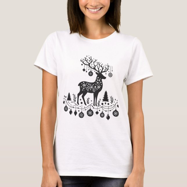 Camiseta Reindeer festivo Silhouette com ornamentos (Frente)