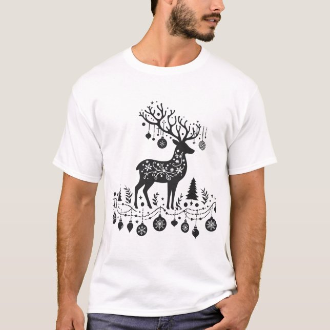Camiseta Reindeer festivo Silhouette com ornamentos (Frente)