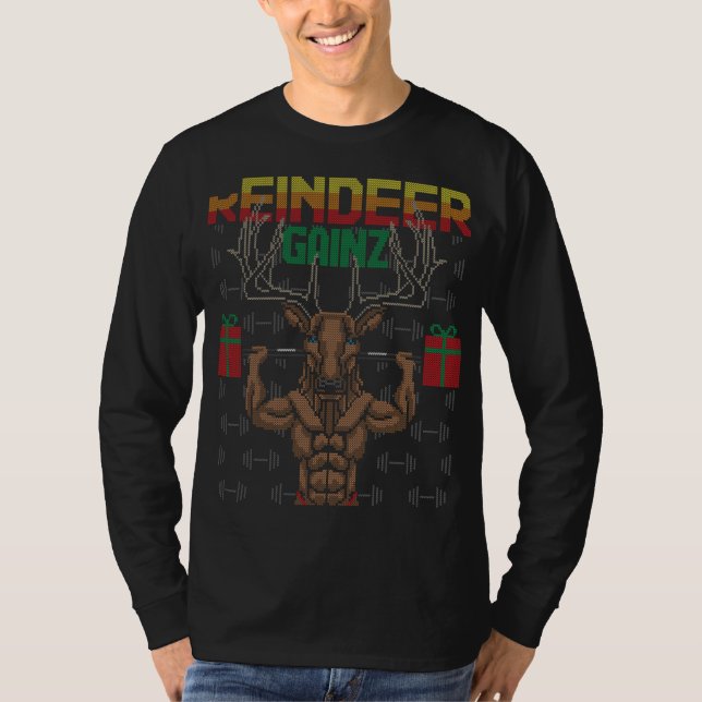 Camiseta Reindeer Gainz Brodolf Ugly Christmas Sweater Gym (Frente)
