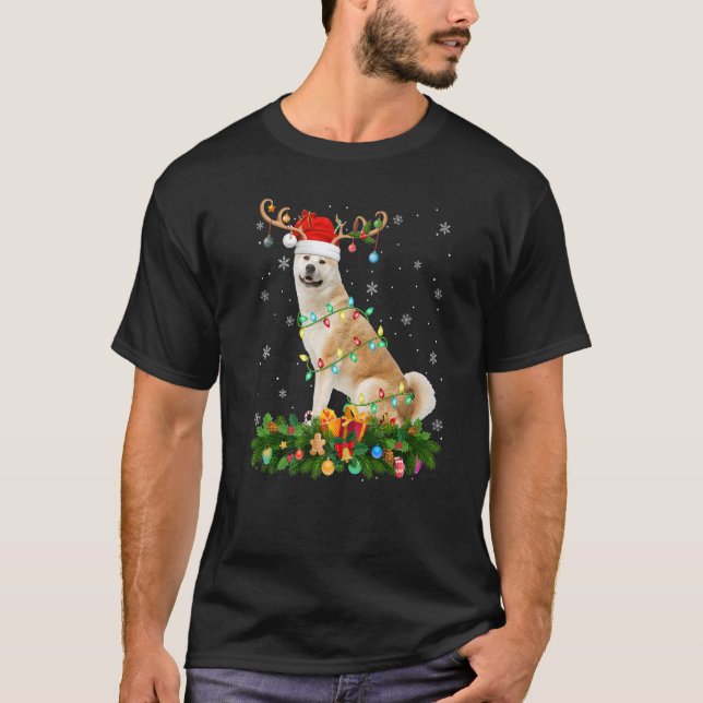 Camiseta Reindeer Hat Papais noeis Akita Inu Dog Chri (Frente)