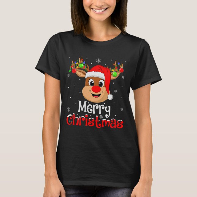 Camiseta Reindeer Merry Christmas Family Men Women Kids Xma (Frente)