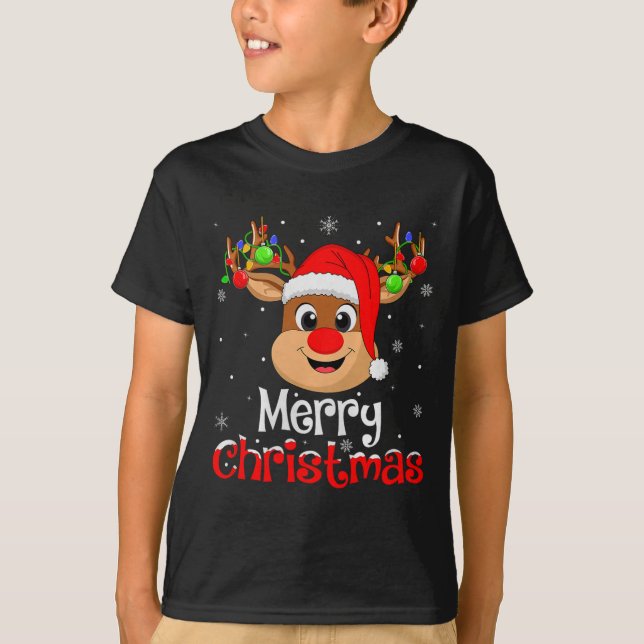Camiseta Reindeer Merry Christmas Family Men Women Kids Xma (Frente)