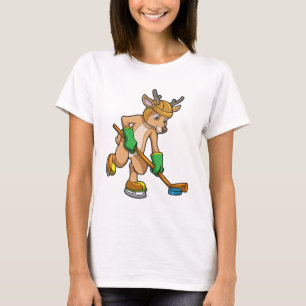 Camiseta Reindeer no hóquei no gelo com bastão de hóquei