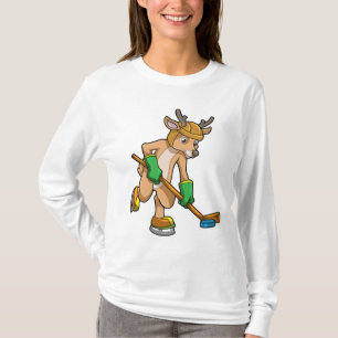 Camiseta Reindeer no hóquei no gelo com bastão de hóquei