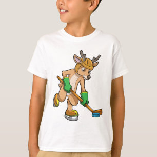 Camiseta Reindeer no hóquei no gelo com bastão de hóquei