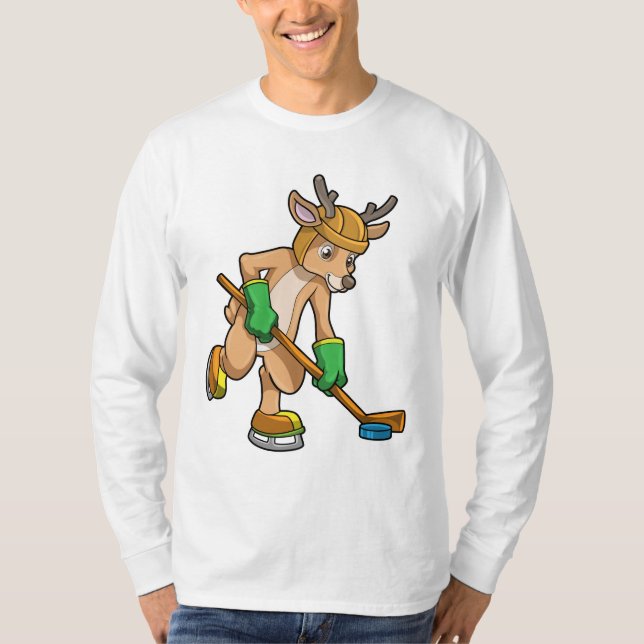 Camiseta Reindeer no hóquei no gelo com bastão de hóquei (Frente)
