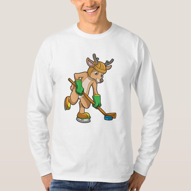 Camiseta Reindeer no hóquei no gelo com bastão de hóquei no (Frente)