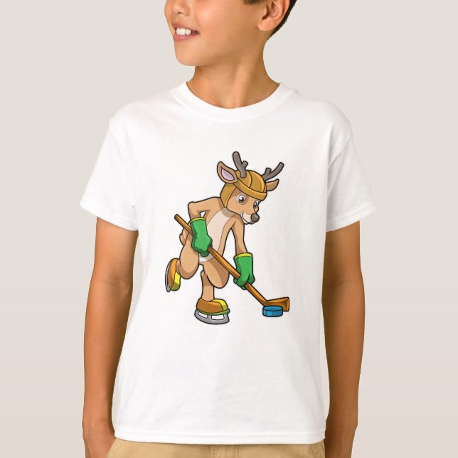 Camiseta Reindeer no hóquei no gelo com bastão de hóquei no (Frente)