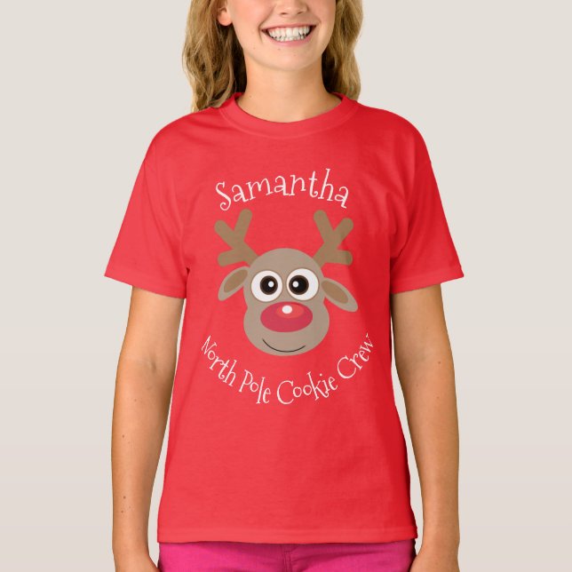 Camiseta Reindeer North Pole Cookie Crew Divertido Natal Ve (Frente)