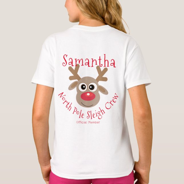 Camiseta Reindeer North Pole Sleigh Crew Natal (Verso)