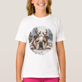 Camiseta Reindeer para Bulldog em Inglês de Natal