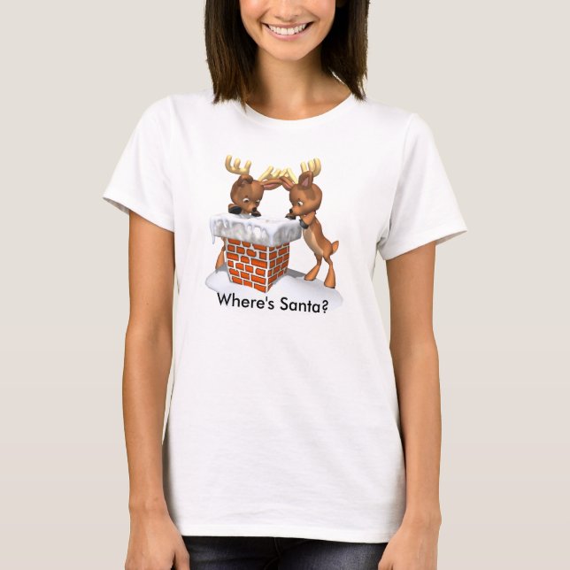 Camiseta Reindeer procurando Chimney para Papais noeis (Frente)