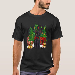 Camiseta Reindeer Santa Hat Black Cat Luzes de Natal Bonita