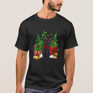 Camiseta Reindeer Santa Hat Black Cat Luzes de Natal Bonita