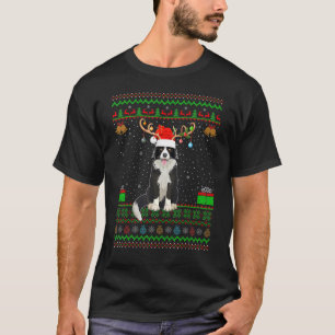 Camiseta Reindeer Santa Hat Combinação Feia Collie Chri