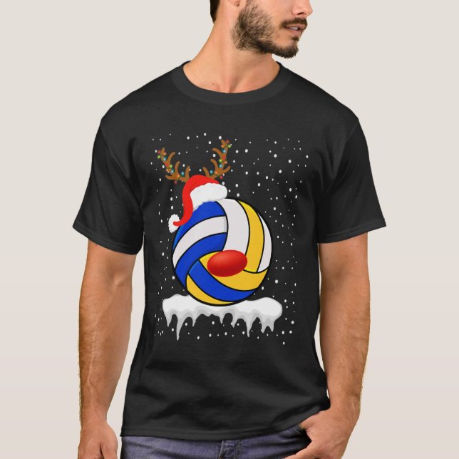 Camiseta Reindeer Santa Hat de Voleibol Natal Xmas Light (Frente)