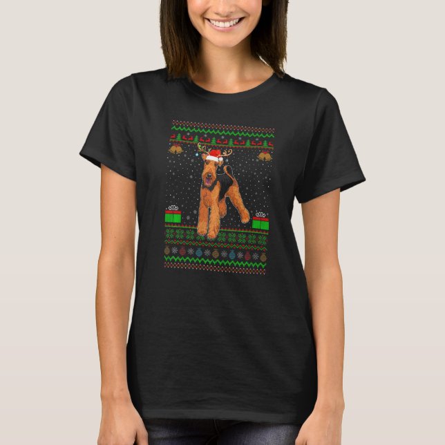 Camiseta Reindeer Santa Hat Matando Ugly Airedale Cog Chri (Frente)