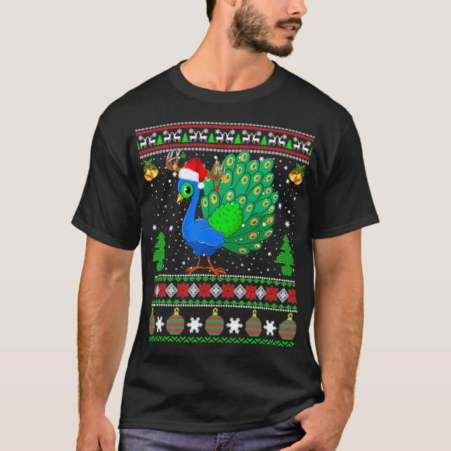 Camiseta Reindeer Santa Hat Matching Ugly Peacock Bird Chri (Frente)