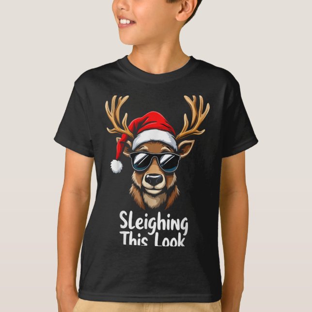 Camiseta Reindeer Santa Hat Pulga Natal Engraçado Xmas (Frente)