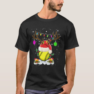 Camiseta Reindeer & Santa Hat Softball Engraçado Softball M