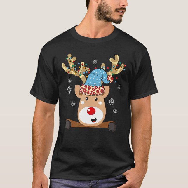 Camiseta Reindeer Santa Hat Sweater de Natal (Frente)