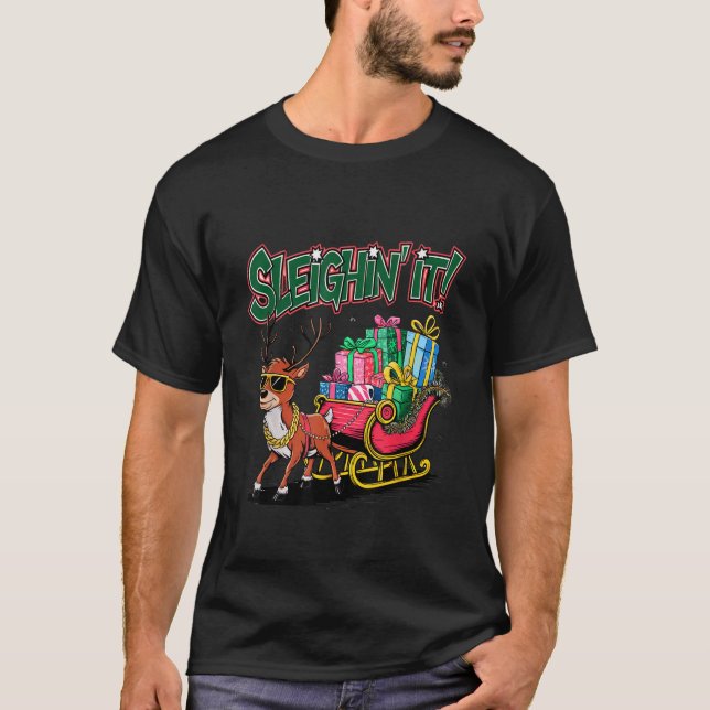 CAMISETA REINDEER SLEIGH HOLIDAY MEME BOOTLEG CHRISTMAS  (Frente)