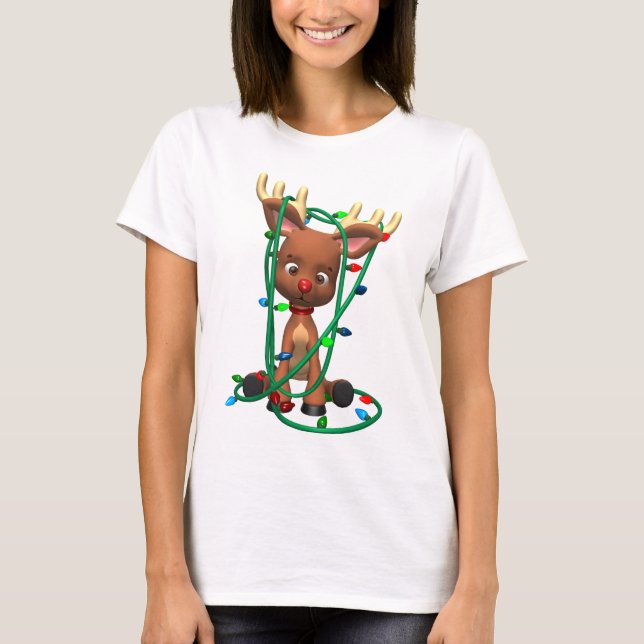 Camiseta Reindeer Tangido nas Luzes de Natal (Frente)