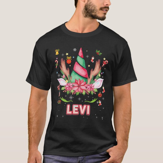 Camiseta Reindeer Unicorn Face Levi Christmas MistletoOrn (Frente)