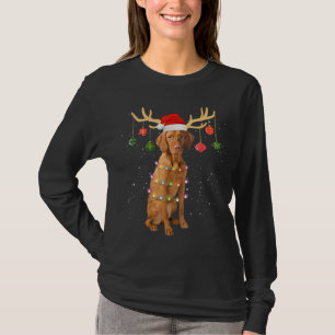 Camiseta Reindeer Vizsla Dog Santa Hat Luz de Natal